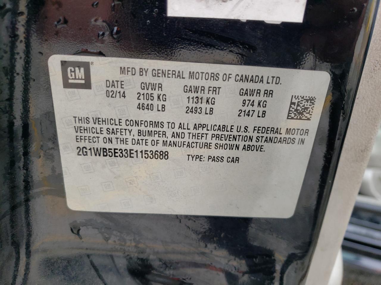 2G1WB5E33E1153688 2014 Chevrolet Impala Limited Lt