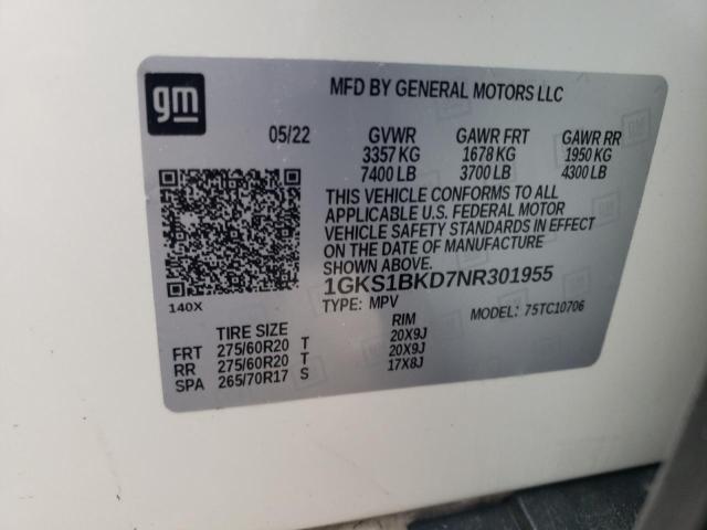 1GKS1BKD7NR301955 GMC YUKON SLT