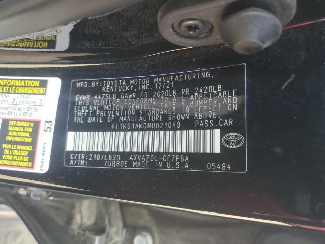 4T1K61AK0NU021049 | 2022 TOYOTA CAMRY XSE