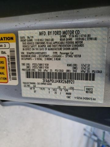 3FA6P0LU4KR268921 2019 FORD FUSION, photo no. 13