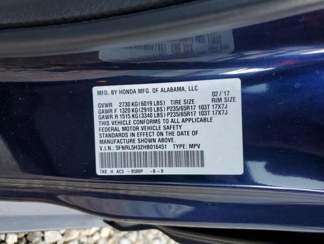 5FNRL5H32HB016451 2017 HONDA ODYSSEY, photo no. 13