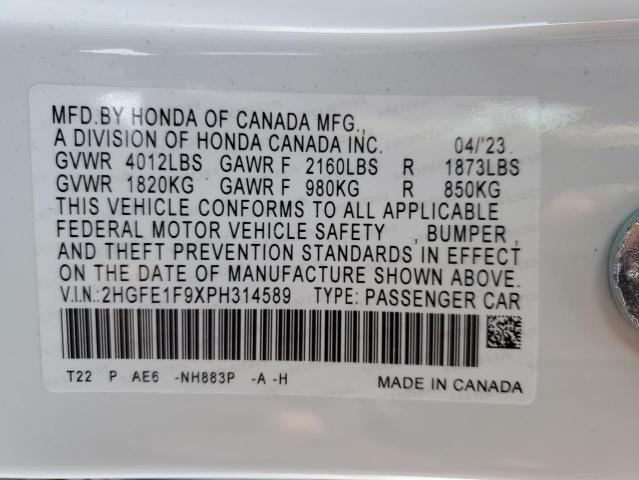 2HGFE1F9XPH314589 Honda Civic Touring