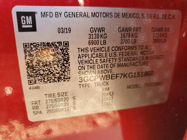 3GCPWBEF7KG151860 | 2019 CHEVROLET SILVERADO