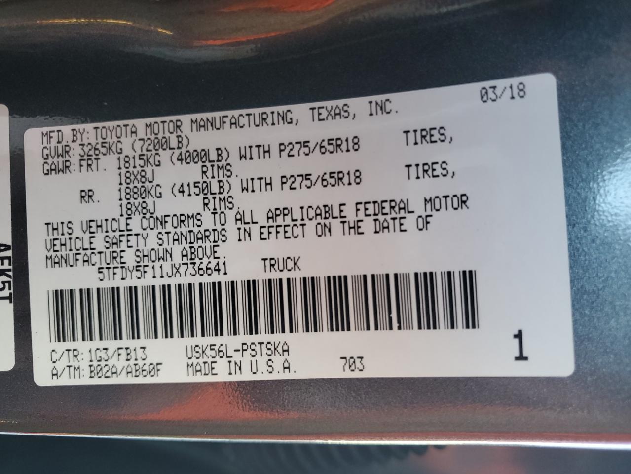 5TFDY5F11JX736641 2018 Toyota Tundra Crewmax Sr5