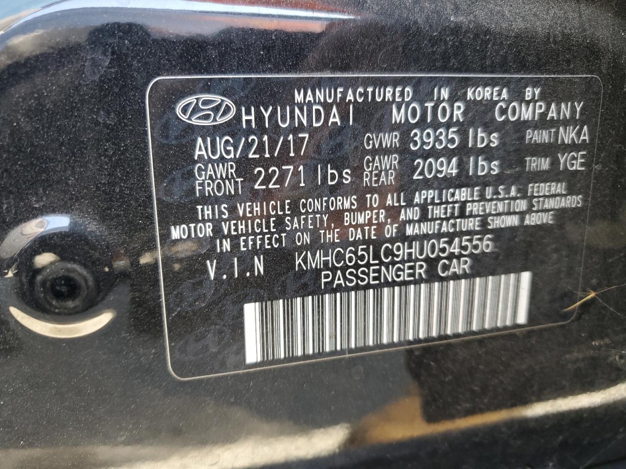 KMHC65LC9HU054556 2017 Hyundai Ioniq Blue