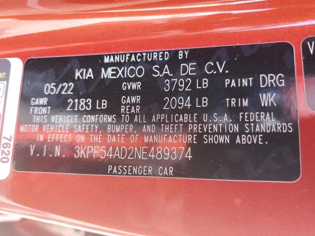 3KPF54AD2NE489374 KIA Forte Gt Line