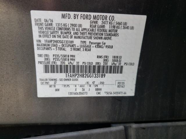 1FAHP2H82GG133189 Ford TAURUS SEL