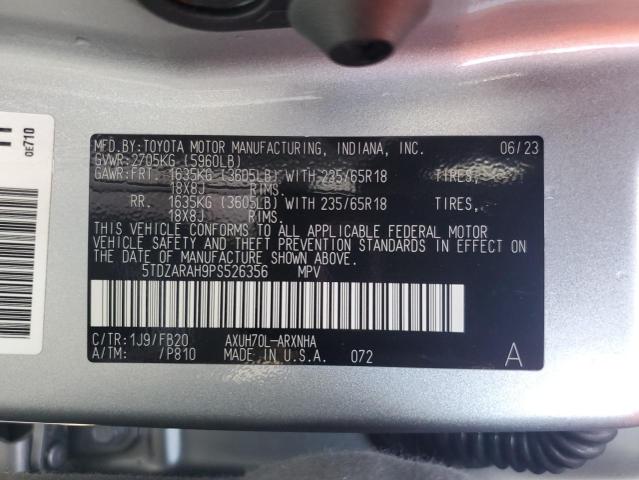 VIN 5TDZARAH9PS526356 2023 Toyota Highlander, Hybri... no.14