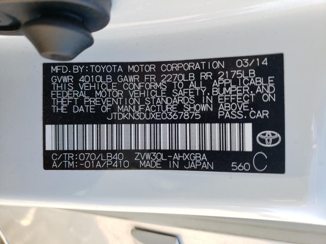 JTDKN3DUXE0367875 2014 Toyota Prius JTDKN3DUXE0367875 2014 Toyota Prius