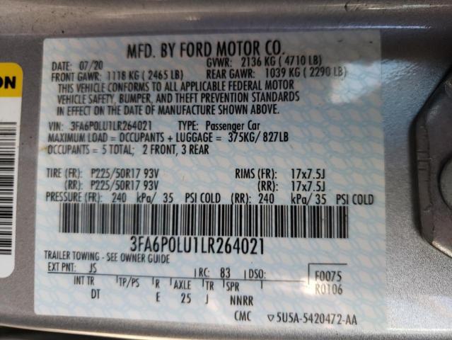 3FA6P0LU1LR264021 2020 FORD FUSION, photo no. 12