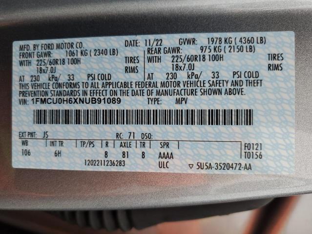 1FMCU0H6XNUB91089 2022 FORD ESCAPE, photo no. 13