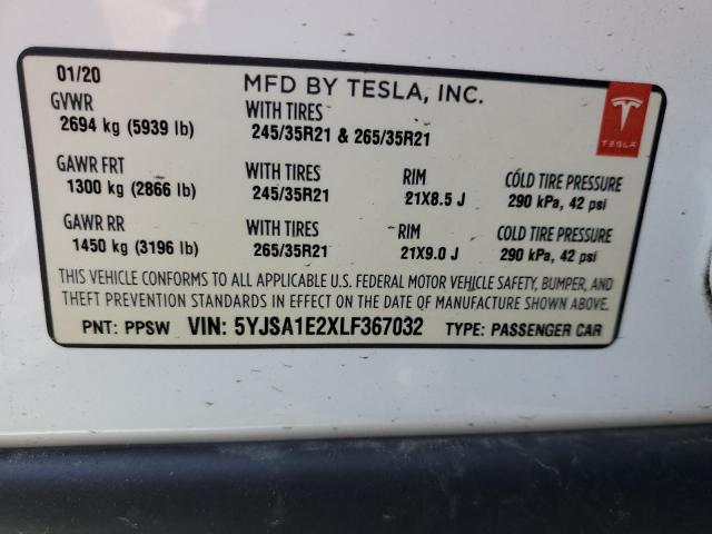 2020 TESLA MODEL S - 5YJSA1E2XLF367032
