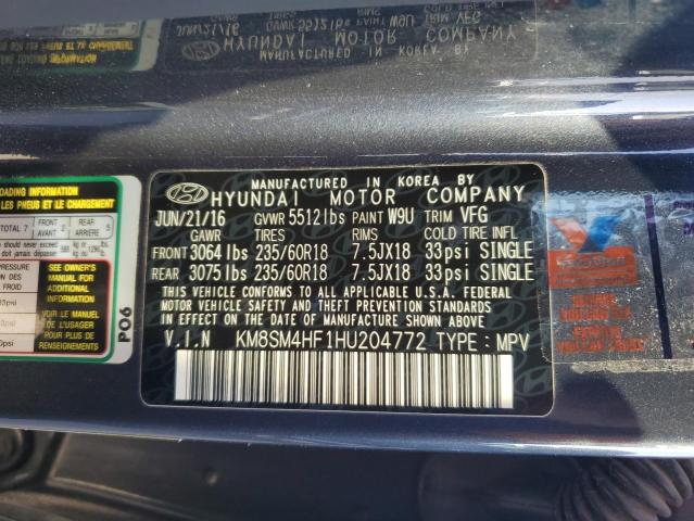 KM8SM4HF1HU204772 Hyundai Santa Fe Se