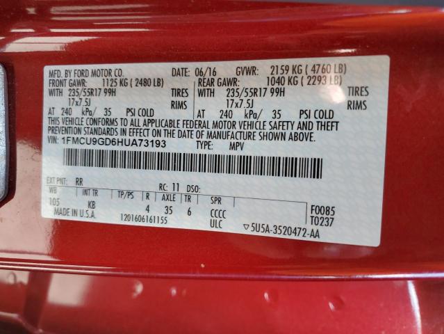 1FMCU9GD6HUA73193 Ford ESCAPE SE
