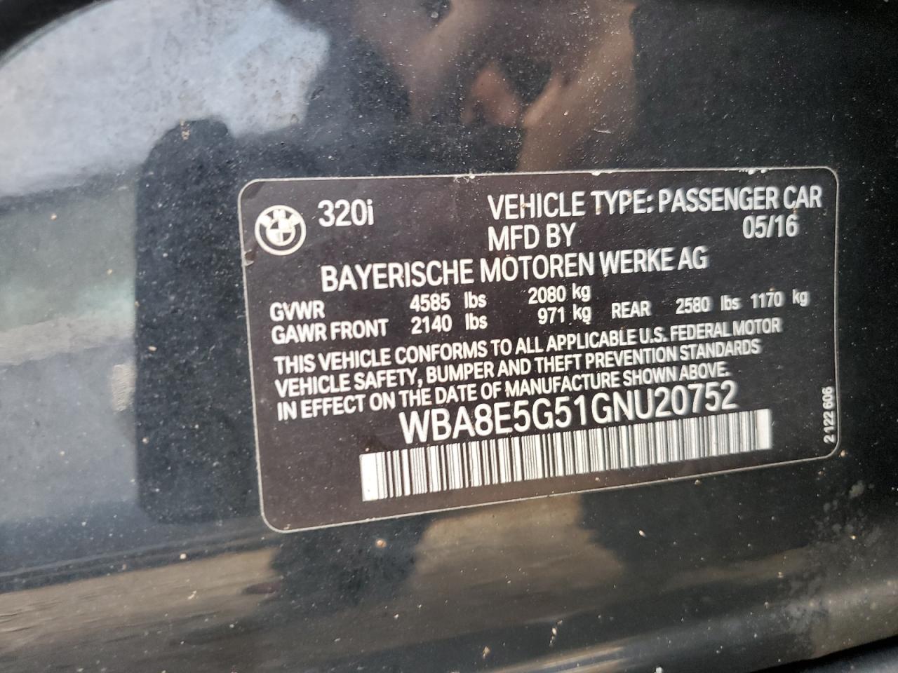 WBA8E5G51GNU20752 2016 BMW 320 Xi