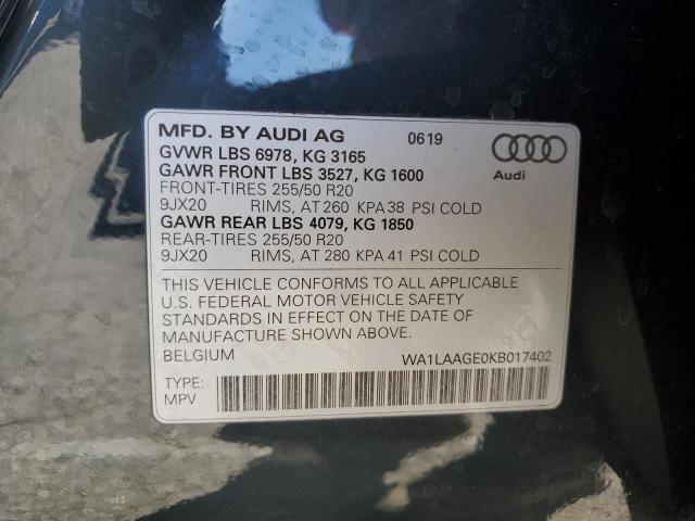 2019 Audi E-Tron Premium Plus VIN: WA1LAAGE0KB017402 Lot: 69517743