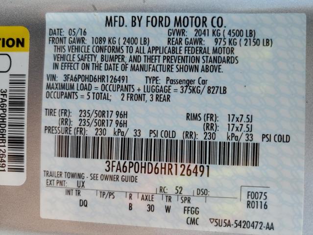 3FA6P0HD6HR126491 2017 FORD FUSION, photo no. 12