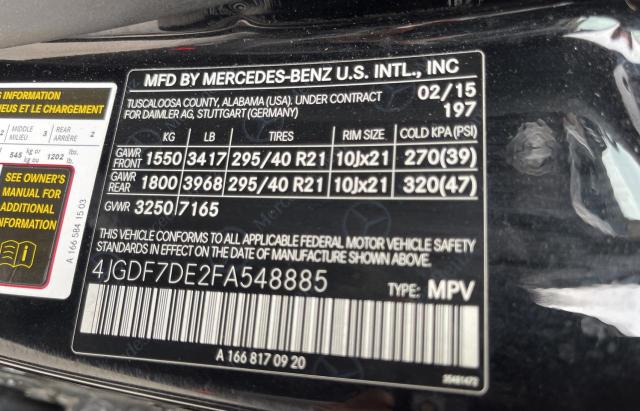 VIN 4JGDF7DE2FA548885 2015 Mercedes-Benz GL-Class, ... no.10