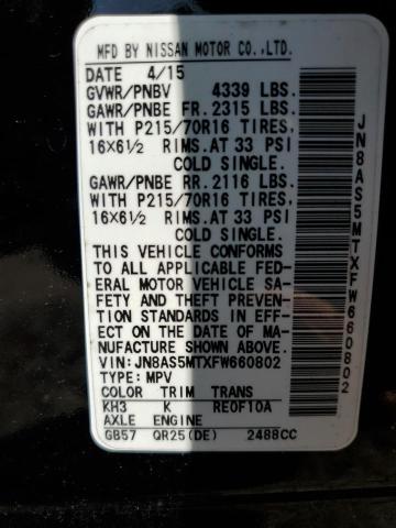JN8AS5MTXFW660802 Nissan Rogue Select S