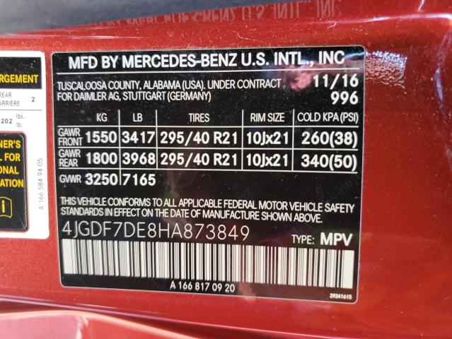 2017 Mercedes-Benz Gls 550 4Matic VIN: 4JGDF7DE8HA873849 Lot: 69075833