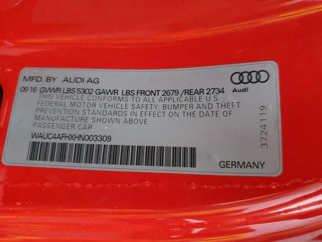 2017 AUDI S5 WAUC4AFHXHN003309