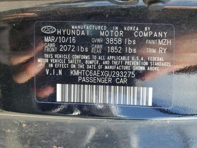 VIN: KMHTC6AEXGU293275 Auction: COPART Lot: 69037303 Location: VA - FREDERICKSBURG KMHTC6AEXGU293275 HYUNDAI VELOSTER 2016 BLACK Photo 12