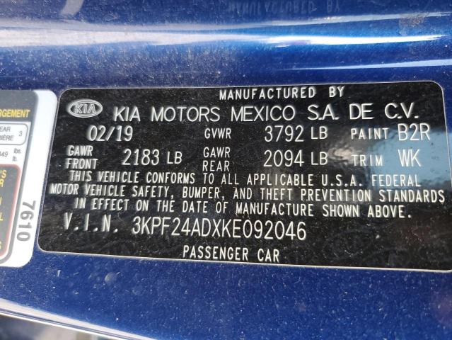 3KPF24ADXKE092046 | 2019 KIA forte fe