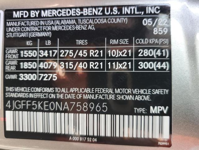 4JGFF5KE0NA758965 Mercedes-Benz Gls 450 4matic