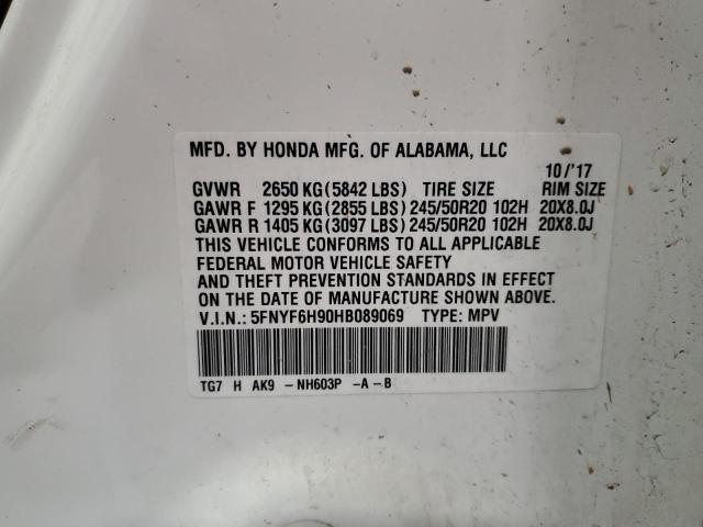 5FNYF6H90HB089069 Honda Pilot Touring