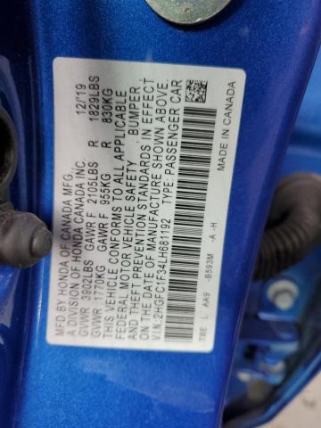 2HGFC1F34LH681192 | 2020 HONDA CIVIC EX