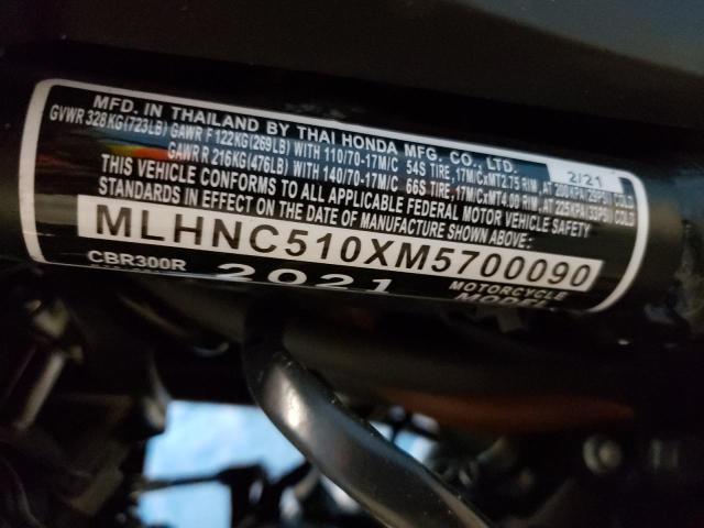 2021 HONDA CBR300 R MLHNC510XM5700090