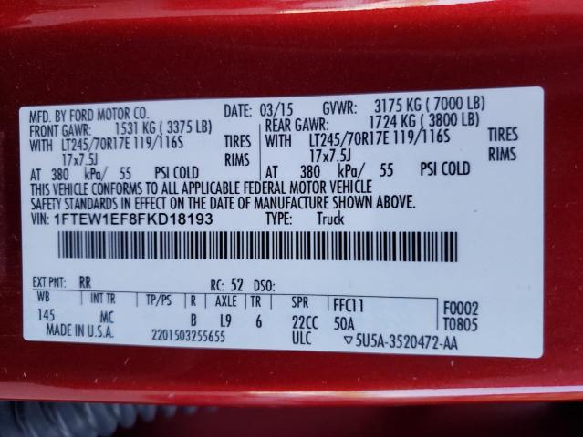 1FTEW1EF8FKD18193 Ford F150 Supercrew