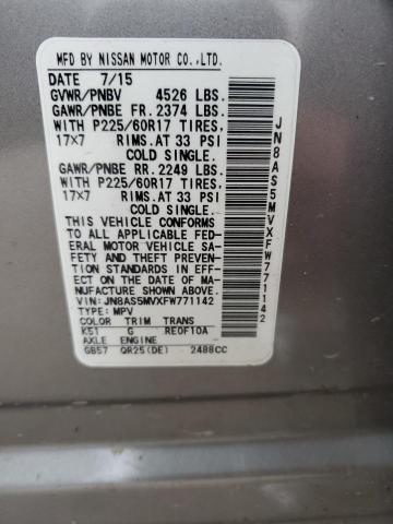 JN8AS5MVXFW771142 Nissan Rogue Select S