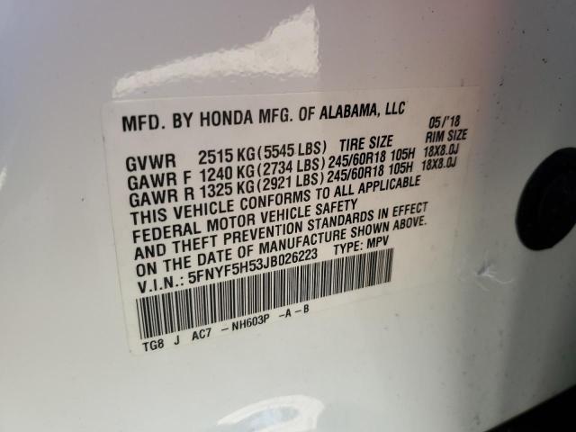 5FNYF5H53JB026223 Honda PILOT EXL