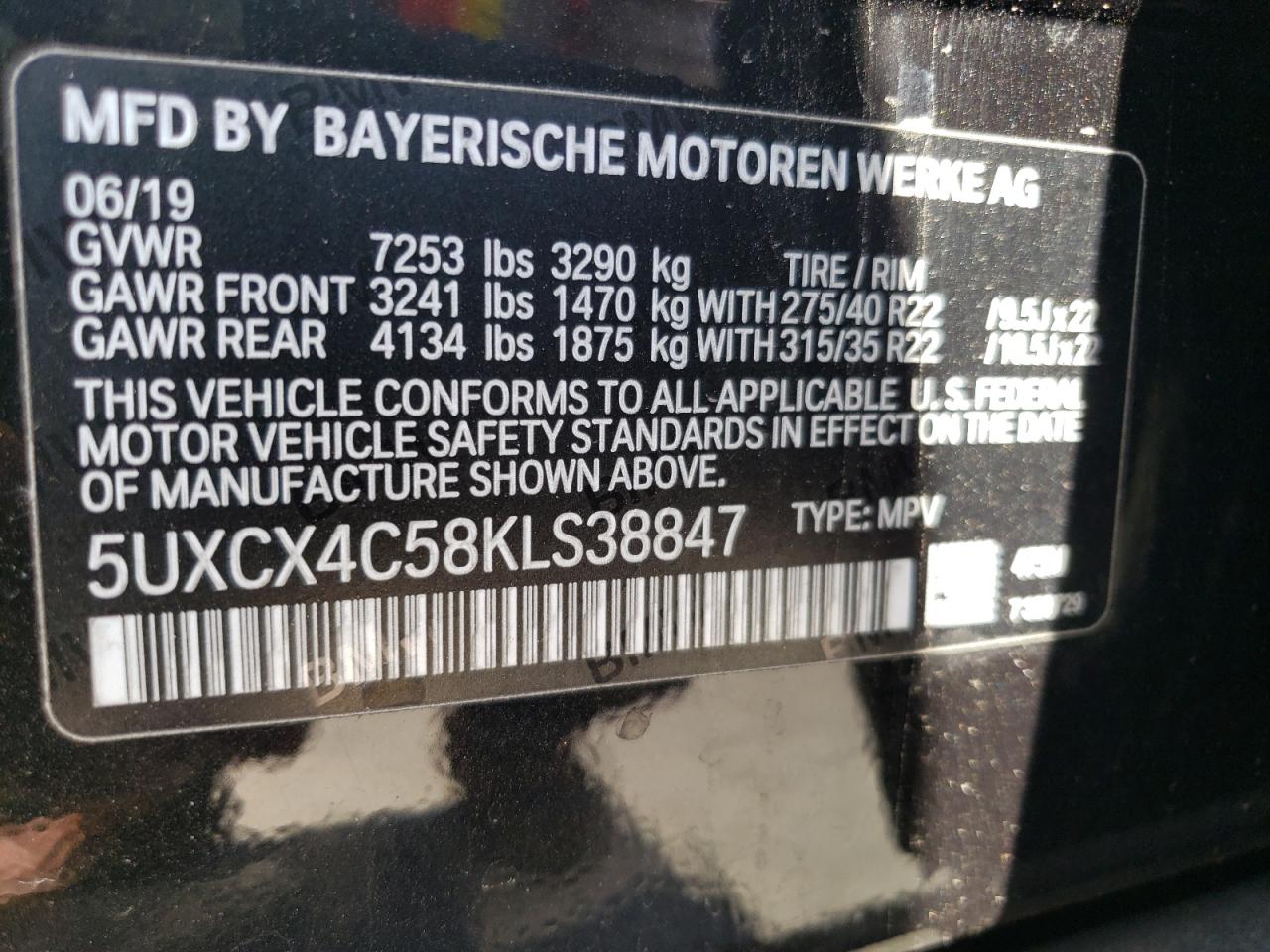 5UXCX4C58KLS38847 2019 BMW X7 xDrive50I