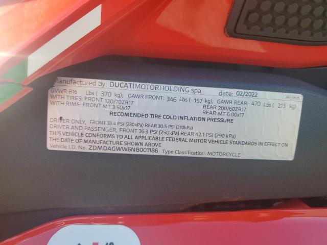 2022 DUCATI PANIGALE V ZDMDAGWW6NB001186
