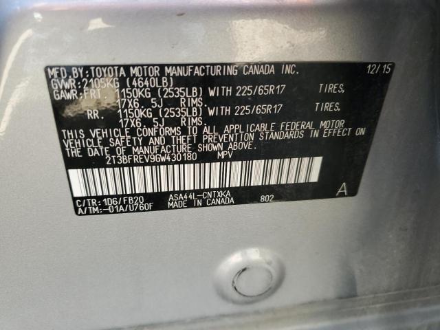2T3BFREV9GW430180 Toyota RAV4 LE