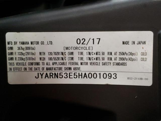 2017 YAMAHA FZ09 JYARN53E5HA001093