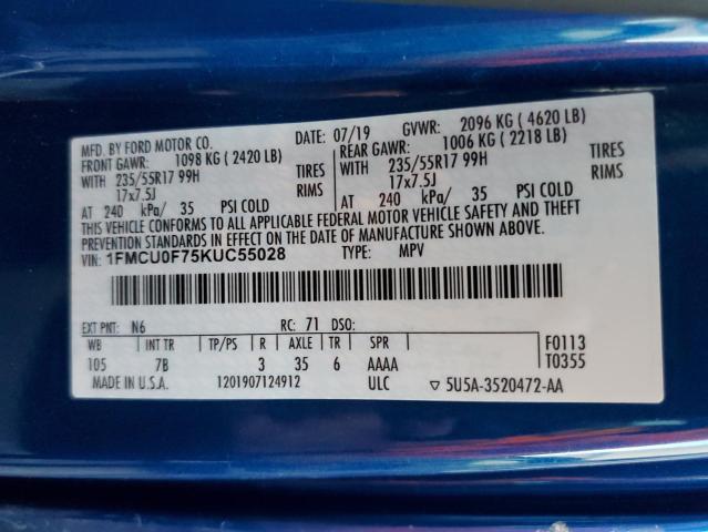 1FMCU0F75KUC55028 Ford ESCAPE S