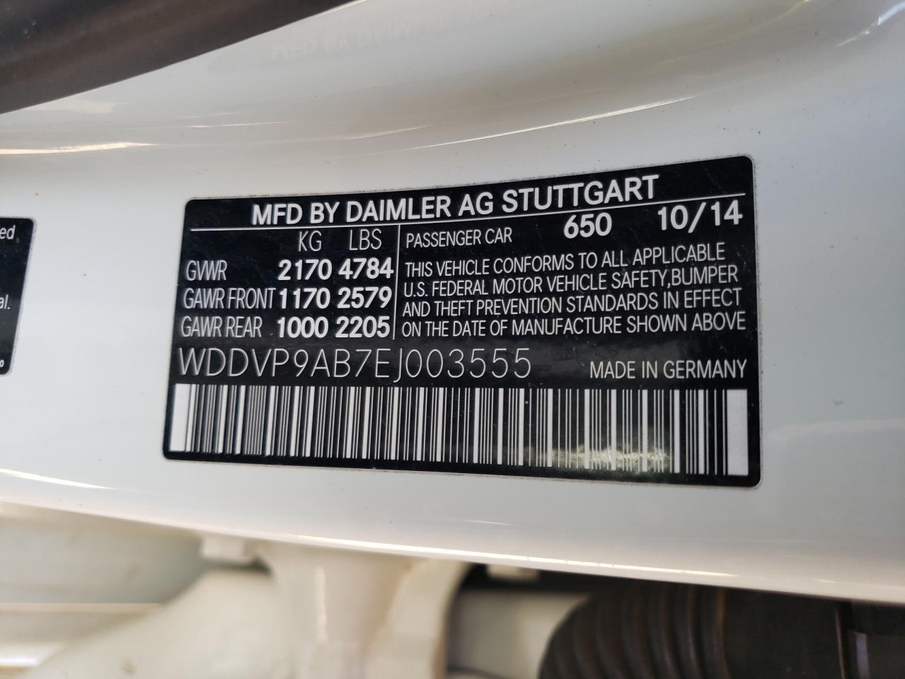 wddvp9ab7ej003555 WDDVP9AB7EJ003555 2014 Mercedes-Benz B Electric