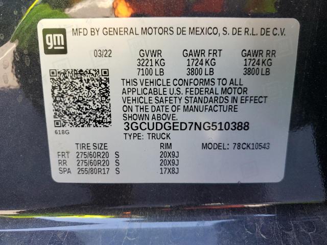 3GCUDGED7NG510388 Chevrolet All Models SILVERADO 12