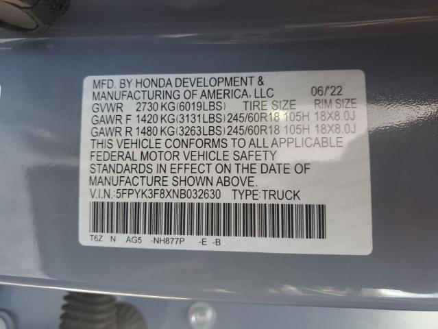 5FPYK3F8XNB032630 Honda Ridgeline Black Edition