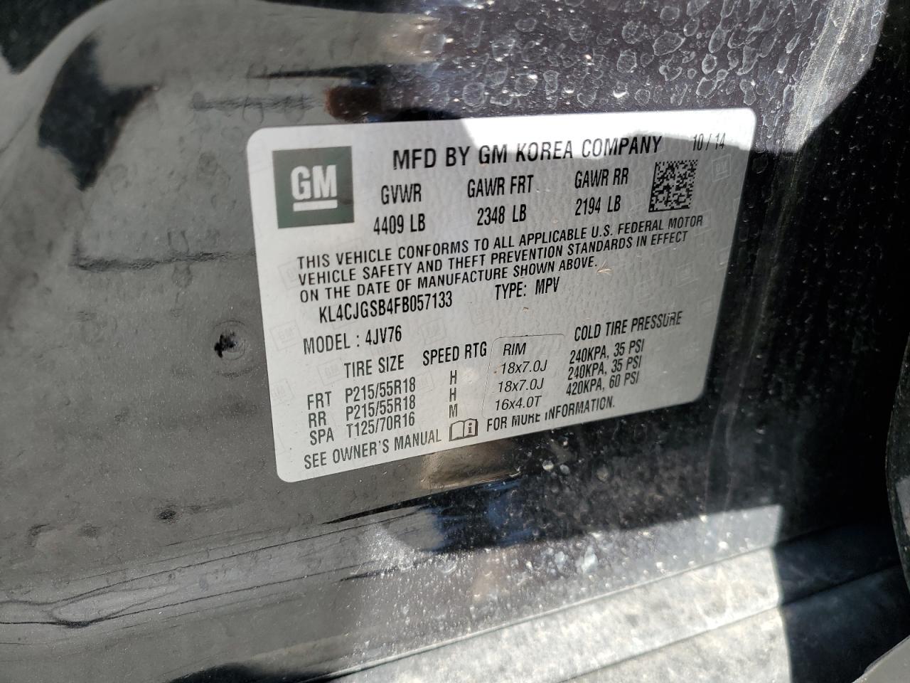 KL4CJGSB4FB057133 2015 Buick Encore