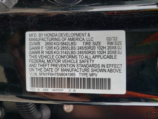 5FNYF6H75NB041965 Honda Pilot Black