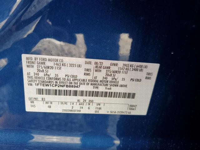 1FTEW1CP2NFB88947 Ford F150 Supercrew