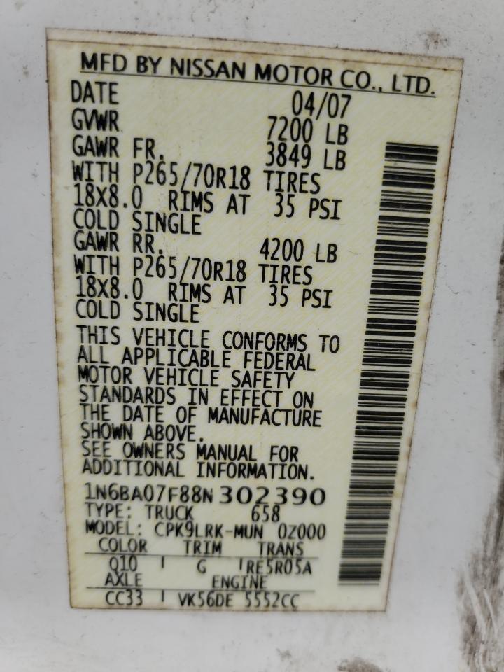 1N6BA07F88N302390 2008 Nissan Titan Xe 1N6BA07F88N302390 2008 Nissan Titan Xe
