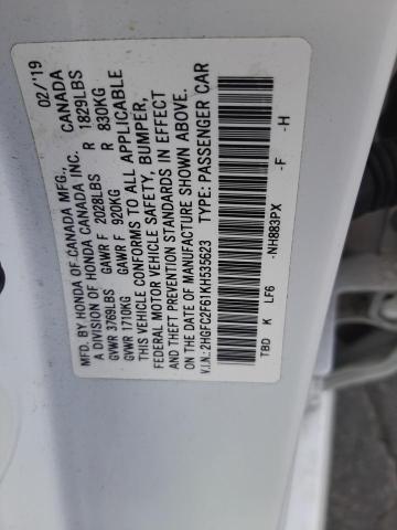 2HGFC2F61KH535623 | 2019 HONDA CIVIC LX