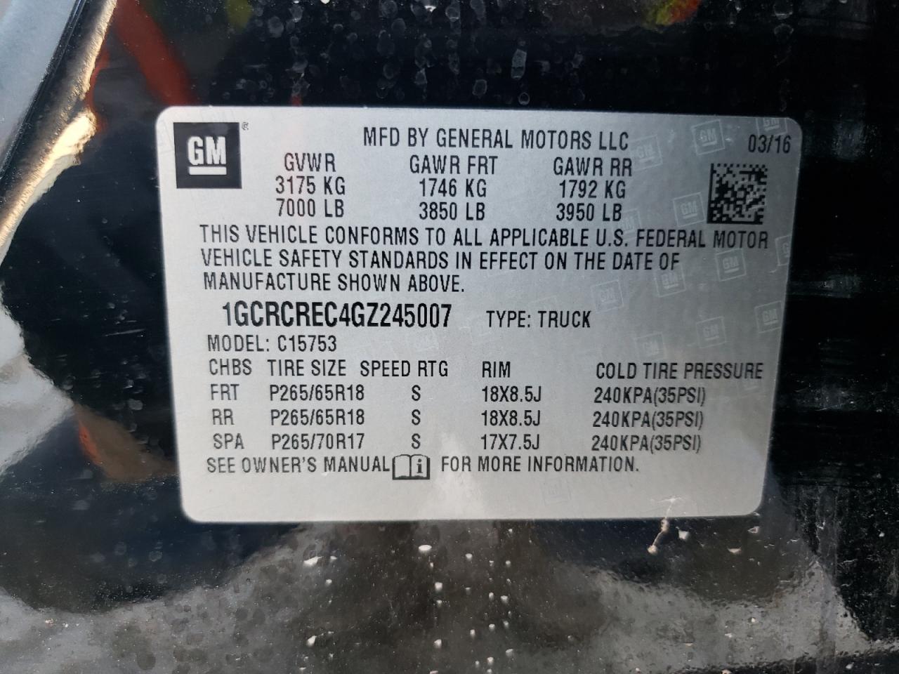 1GCRCREC4GZ245007 CHEVROLET ALL Models 2016
