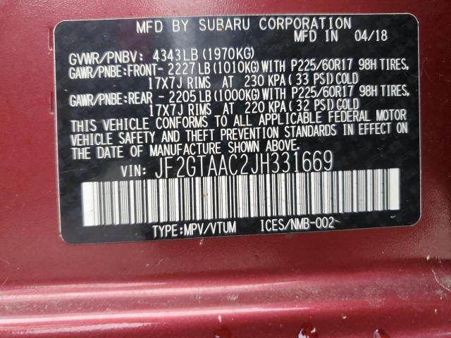 JF2GTAAC2JH331669 Subaru Crosstrek