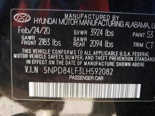 5NPD84LF3LH592082 | 2020 Hyundai elantra sel